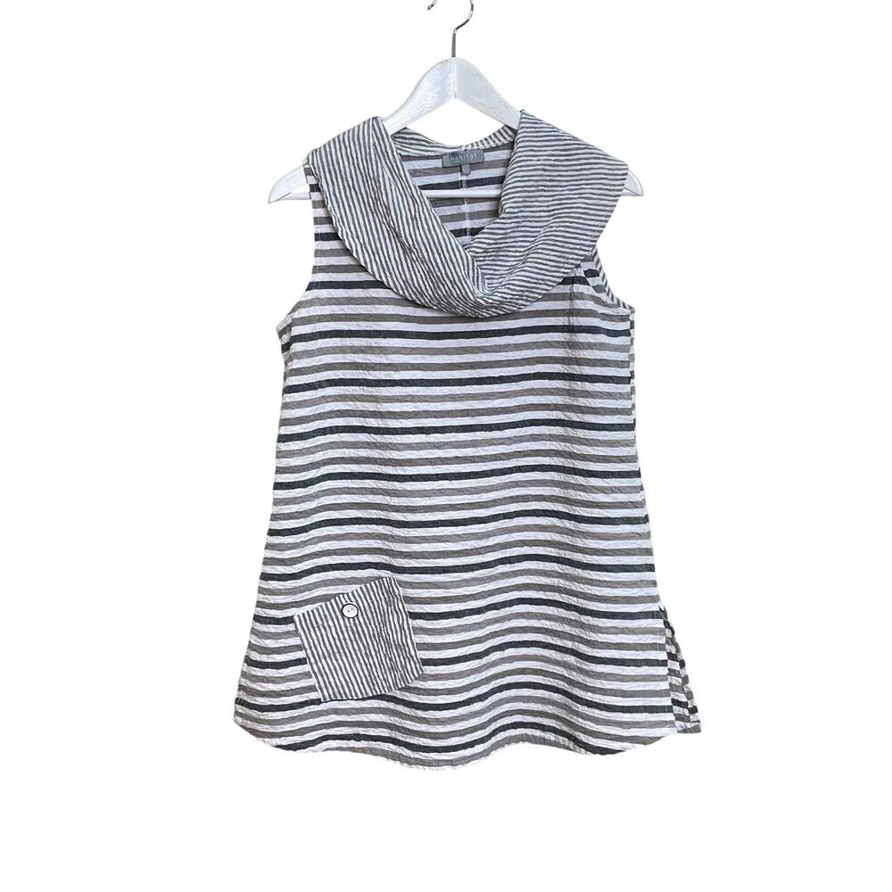 Habitat Clothes to Live in Size S White & Gray Striped Sleeveless Cowlneck Shirt